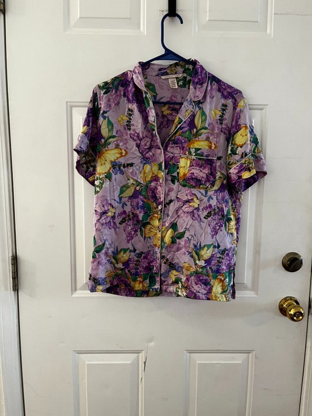 Victoria Secret Woman's Purple Butterfly Satin Pajama Set Sz xs